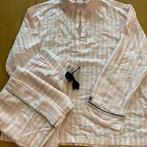 Victoria Secrets Women’s Flannel Pajama Set Top Long Pants Pink White New xs-s